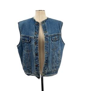 Gap Vintage Denim‎ Vest Sherpa Lined Sleeveless Oversized Size Large